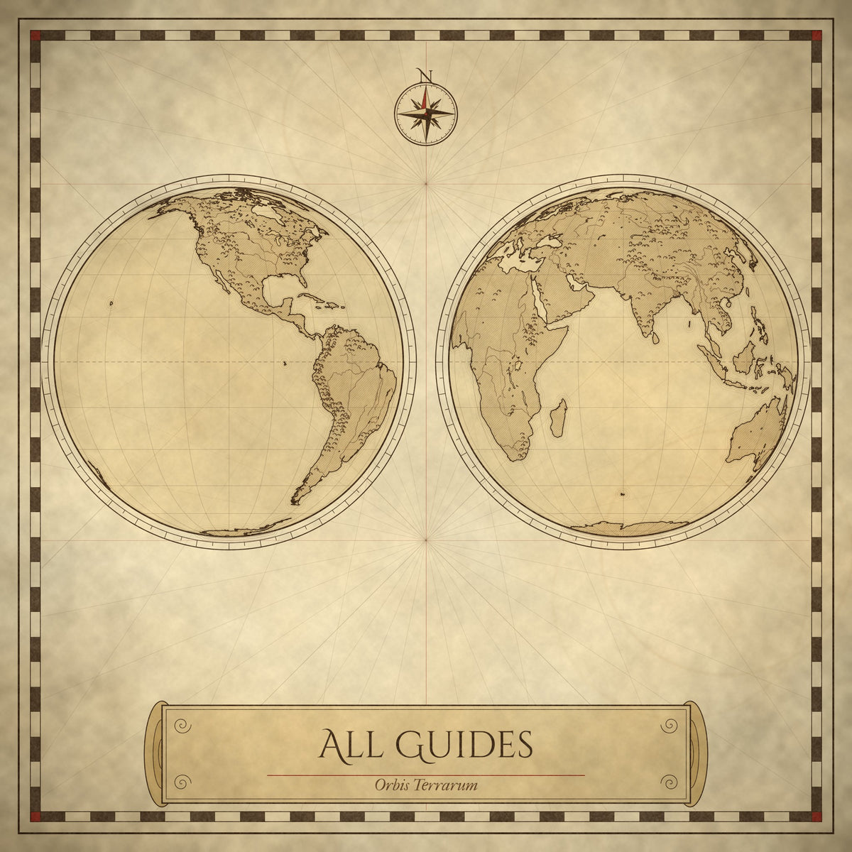 Antique-style double-hemisphere map of the world