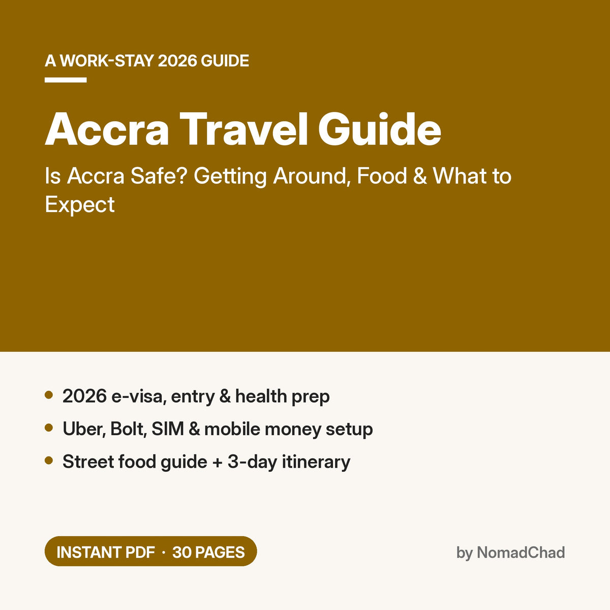 Accra Travel Guide 2026: Is Accra Safe? Getting Around, Food & What to Expect PDF guide cover by NomadChad