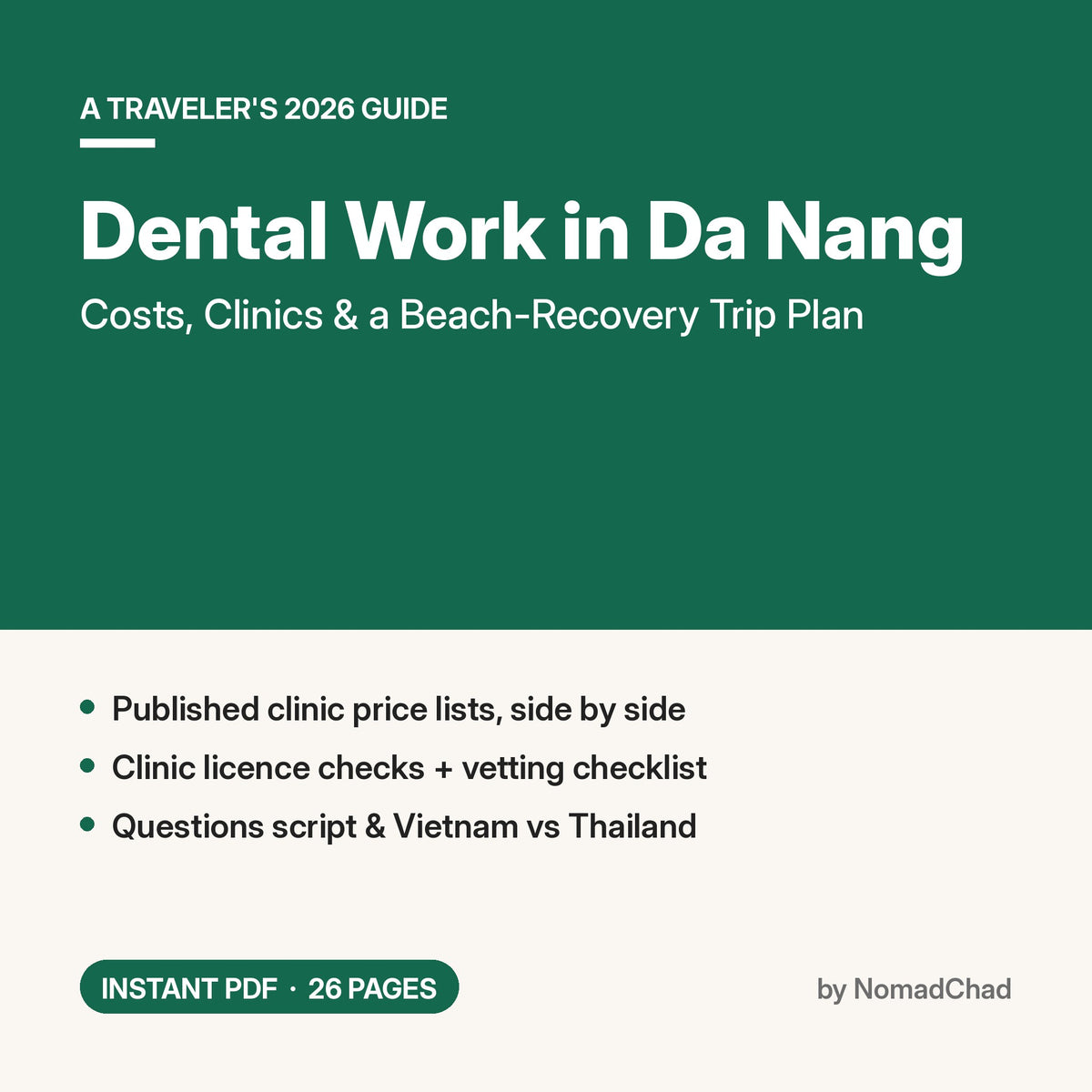 Dental Work in Da Nang 2026: Costs, Clinics & Beach Recovery PDF guide cover by NomadChad